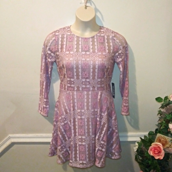 Modcloth Lavender Lace, Sexy Back Slit Fit & Flare Long Sleeved Mini Dress - Picture 15 of 15